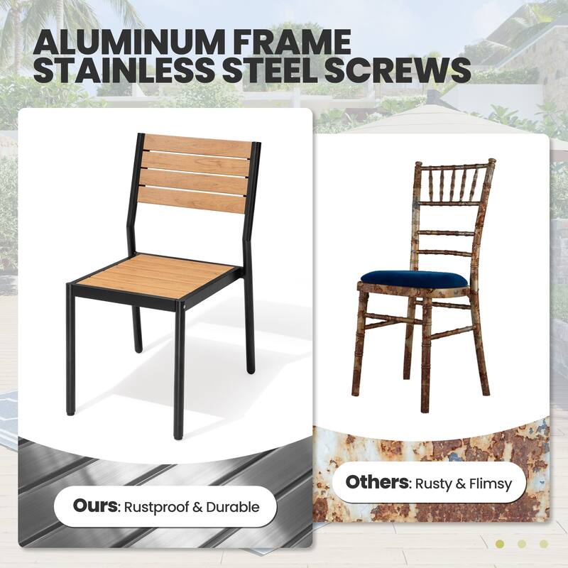 9PCS Outdoor Aluminum Dining Table with Umbrella Hole and Stackable Dining Chairs