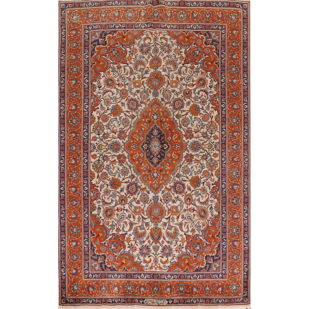 Hand Knotted Oriental 100% Wool Carpet Traditional Floral Beige & Ivories Kashmar Area Rug - 9' 9'' X 6' 4''