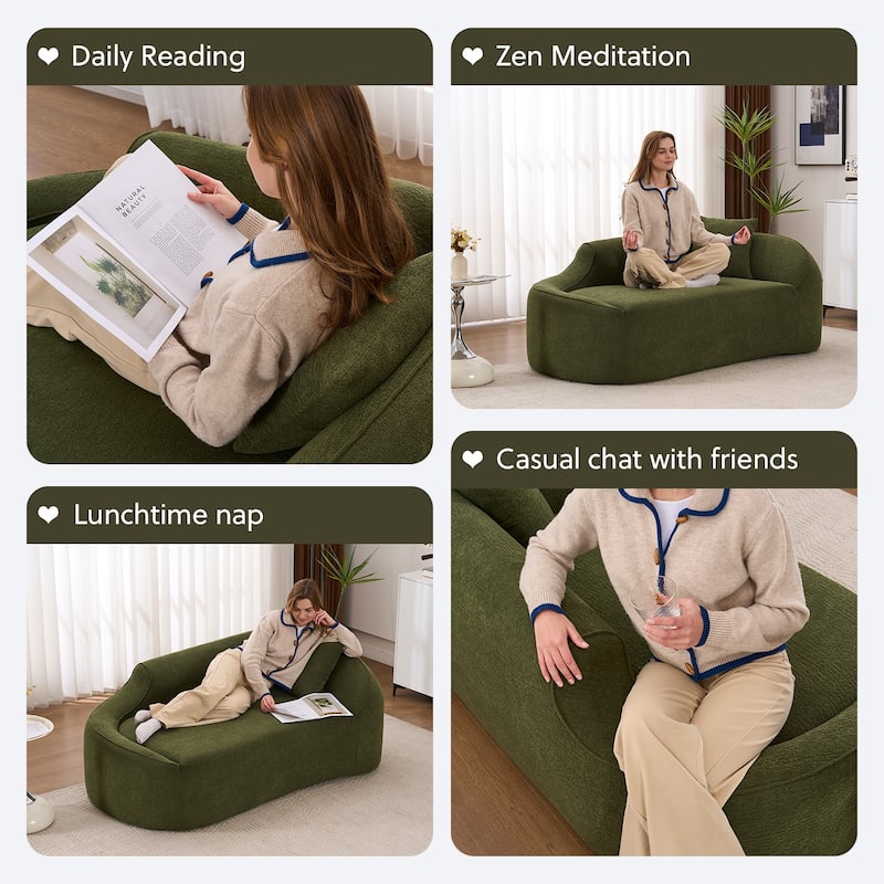 LY-048 Compression Curved Chaise Longue Chair Indoor, Modern Chenille Loveseat Couch