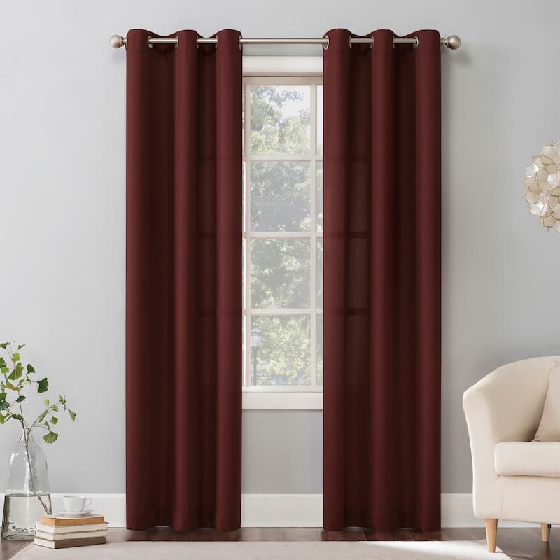 No. 918 Sora Casual Textured Grommet Curtain Panel, Single Panel - 40 x 84 - Wine