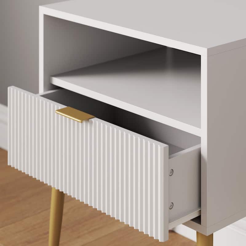 Nathan James Jacklyn Modern Nightstand Bedside Table with Drawer and Shelf Mid-Century Golden Legs
