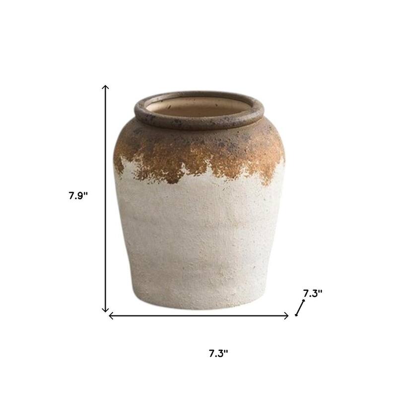 8" Brown And White Color Block Ceramic Round Table Vase - 7.30