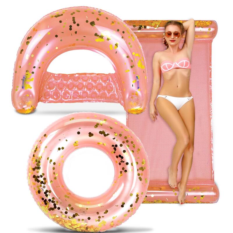 POZA Rose Gold Inflatable Pool Floats Seating Bundle - 3 Pieces Pack - ‎56 x 30 x 5 inches