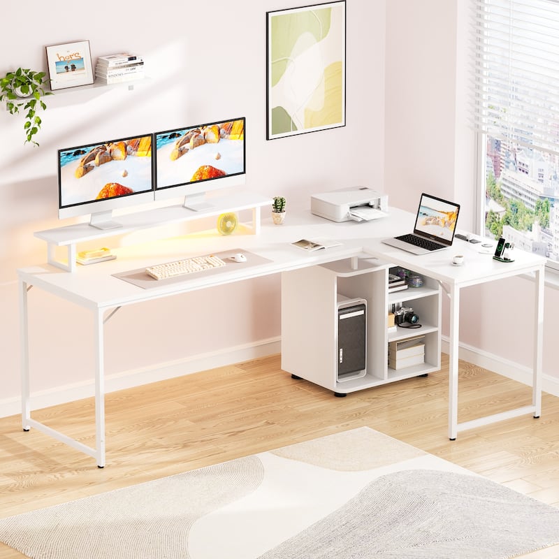 58.3'' L-Shaped Gaming Desk with Storage Cube, Office Computer Table with USB Ports and LED Lights