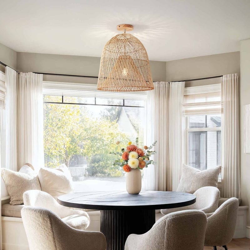 Santa Barbara Rattan Flush Mount - Rattan Natural Handwoven Ceiling Light for Living Room or Hallway in Modern, Farmhouse Style