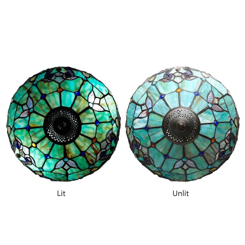 Gracewood Hollow Khelladi 20"H Stained Glass Multicolored Magna Carta Table Lamp - 14"L x 14"W x 20"H
