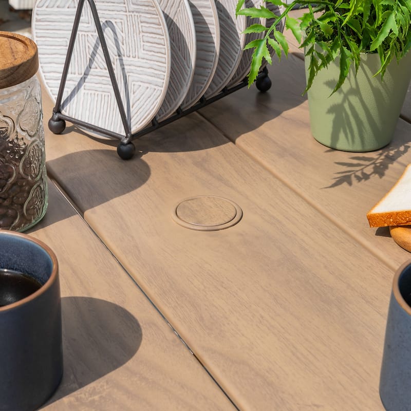 Patio Square Dining Table with Umbrella Hole, Wood-Grain Tabletop