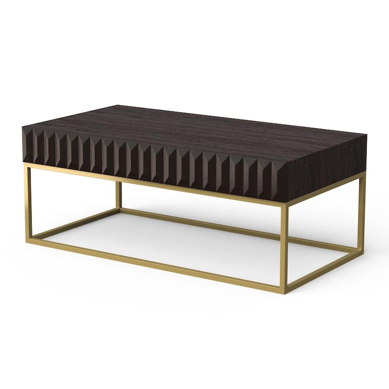 47-inch Walnut and Gold Coffee Table with Concealed Drawers
