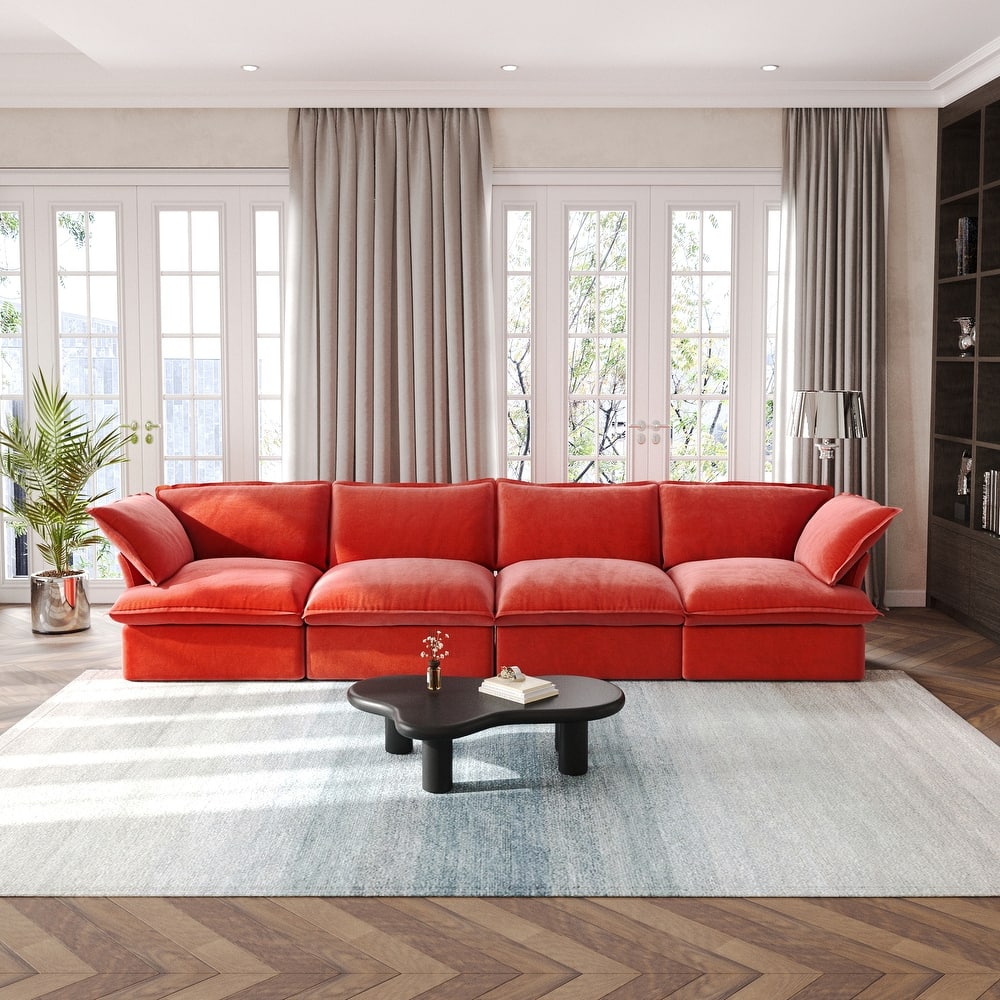 Modular Sectional Sofa Couch, 162.98" Velvet 4 Seater Sofa, Sofa Couch for Living Room Apartment