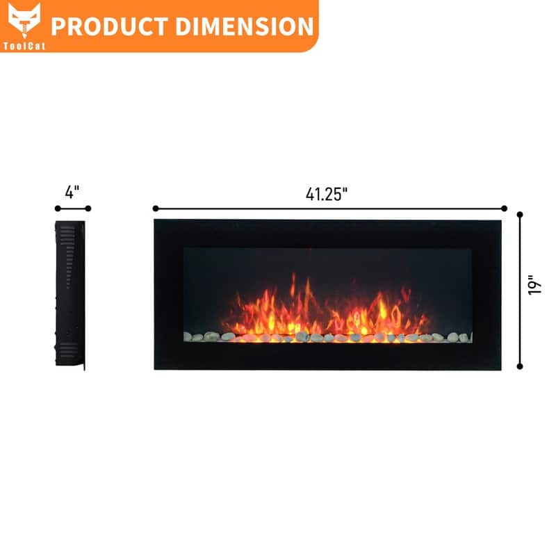 41.3/50/60 in. Wall Mount Recessed Electric Fireplaces in Black, Tempered Glass, Flame Effect, Multi-Color, Remote,1400-1500W