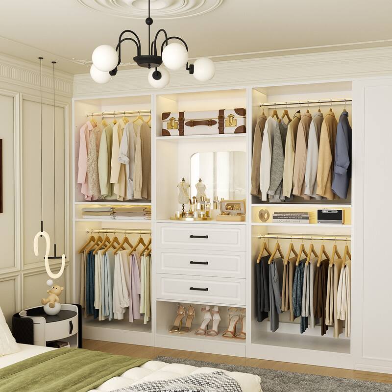 Cimly Set of 3 Closet System with Drawers, Freestanding Closet Organizer with Adjustable Shelves and Hanging Rods