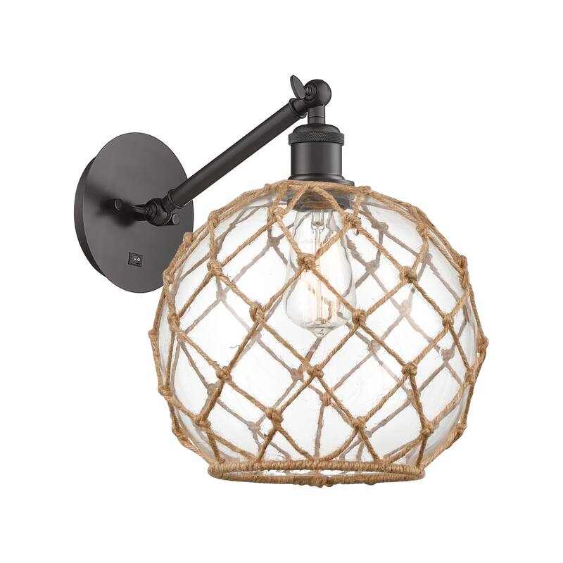 Innovations Lighting Endless Possibilities Ballston - Farmhouse Rope - 1 Light 10" Adjustable Sconce - Arm Adjusts Up and Down - Clear Glass with Brown Rope/Oil Rubbed Bronze