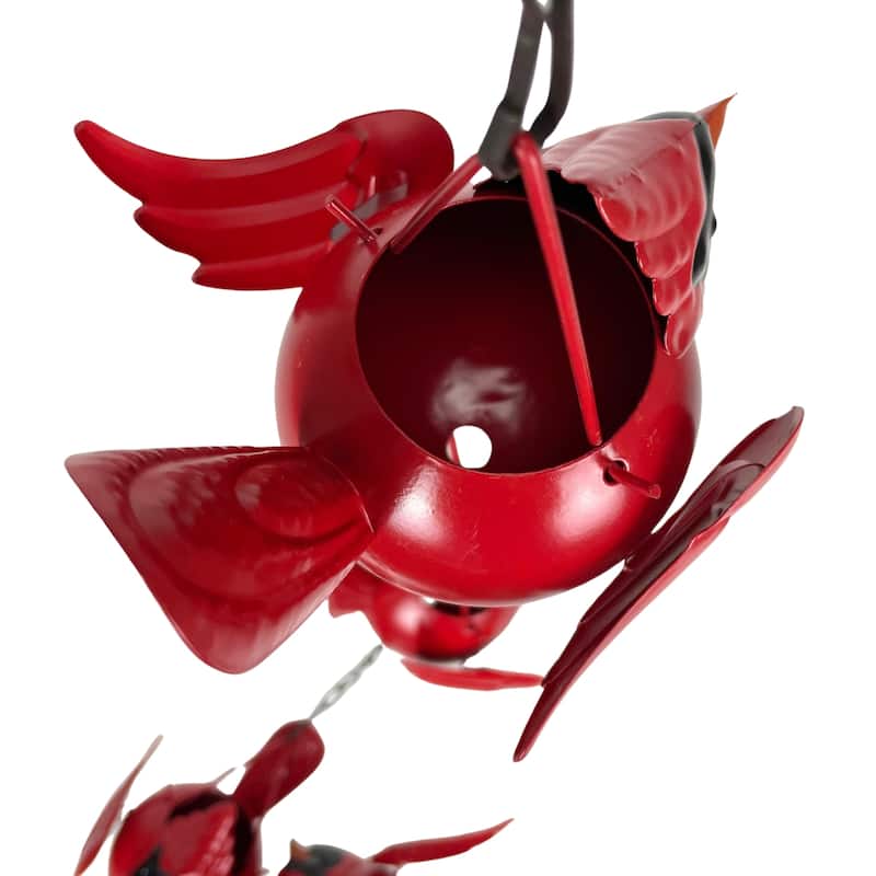 85-Inch Metal Rain Chain - 7 Red Cardinal Birds - Weighted Bell - - 4 X 85 X 5.5 inches
