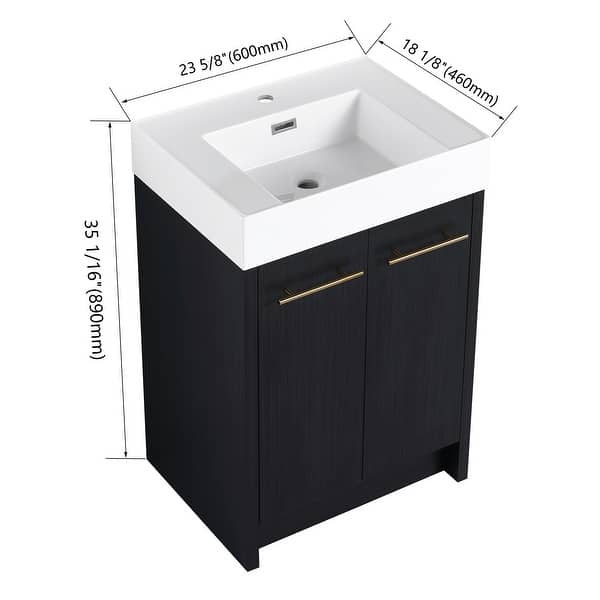 dimension image slide 4 of 5, Plywood Freestanding Bathroom Vanity in Black Chestnut with Integrated Resin Sink