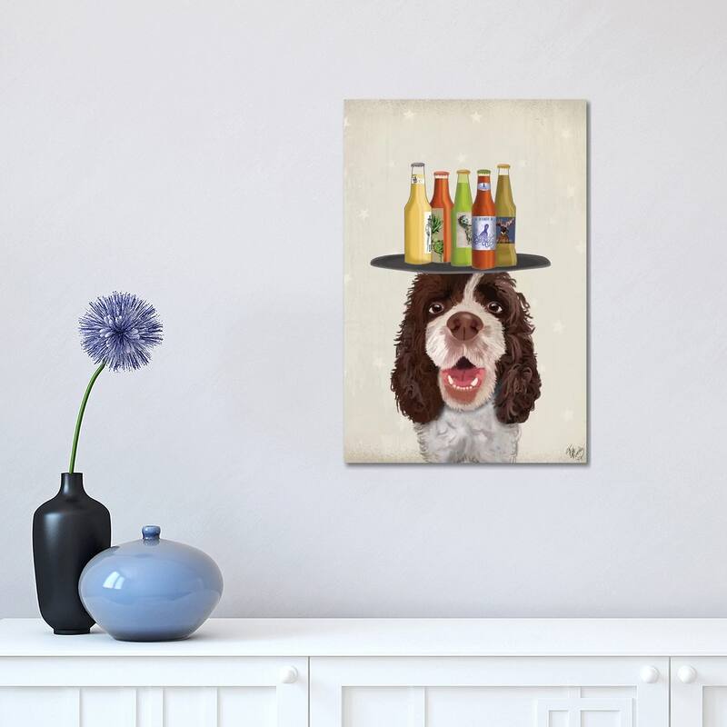iCanvas "Springer Spaniel Brown White Beer Lover" by Fab Funky Canvas Print - 18x12x1.5