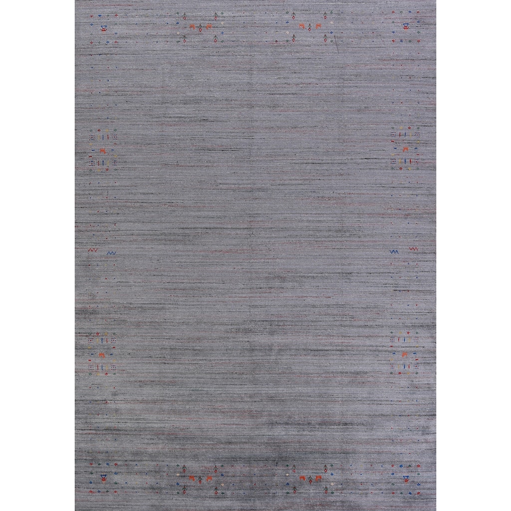 Hand Knotted Oriental 100% Wool Carpet Tribal Tribal Greys & Charcoal Gabbeh Area Rug - 11' 11'' X 8' 10''