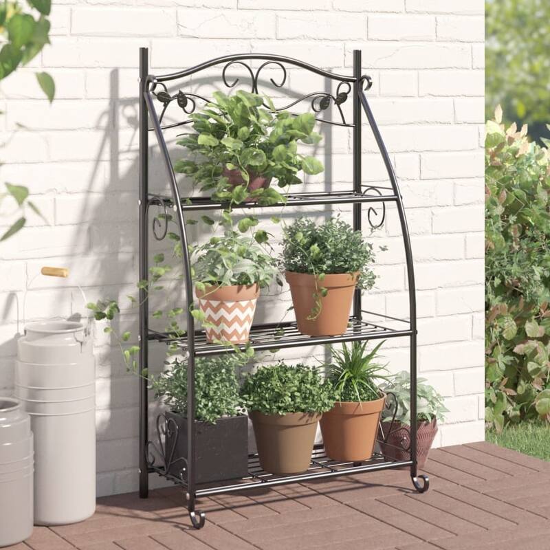 vidaXL Flower Rack Black Powder-coated Steel Flower Rack Rectangular - 11.8 x 22.0 x 37.8 in