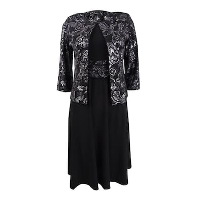 Jessica Howard Women's Petite Midi Dress & Metallic Paisley Jacket