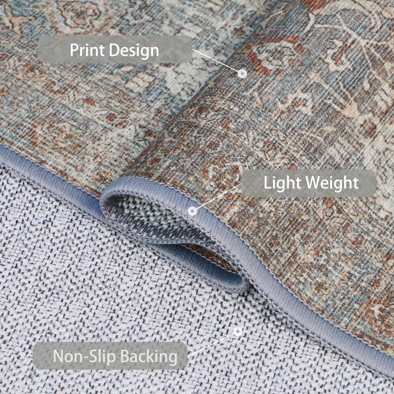 Mcow Grace Muted Floral Low Pile Non-Slip Machine Washable Area Rug