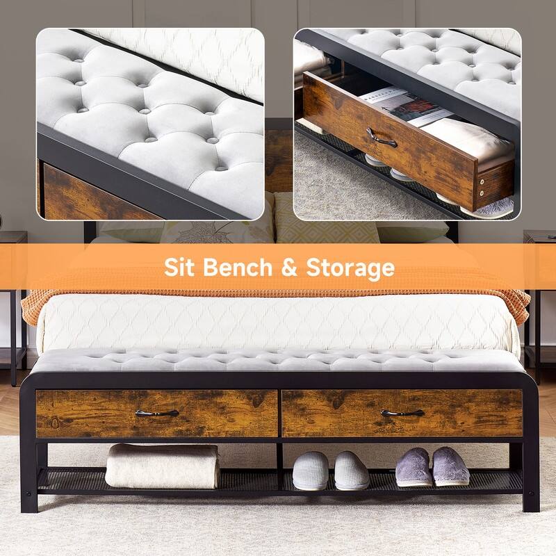 Bed Frame with Sturdy Metal Slats Support