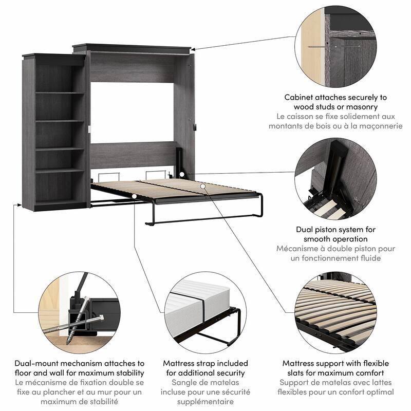 Orion Queen Murphy Bed with Shelves (97W) by Bestar