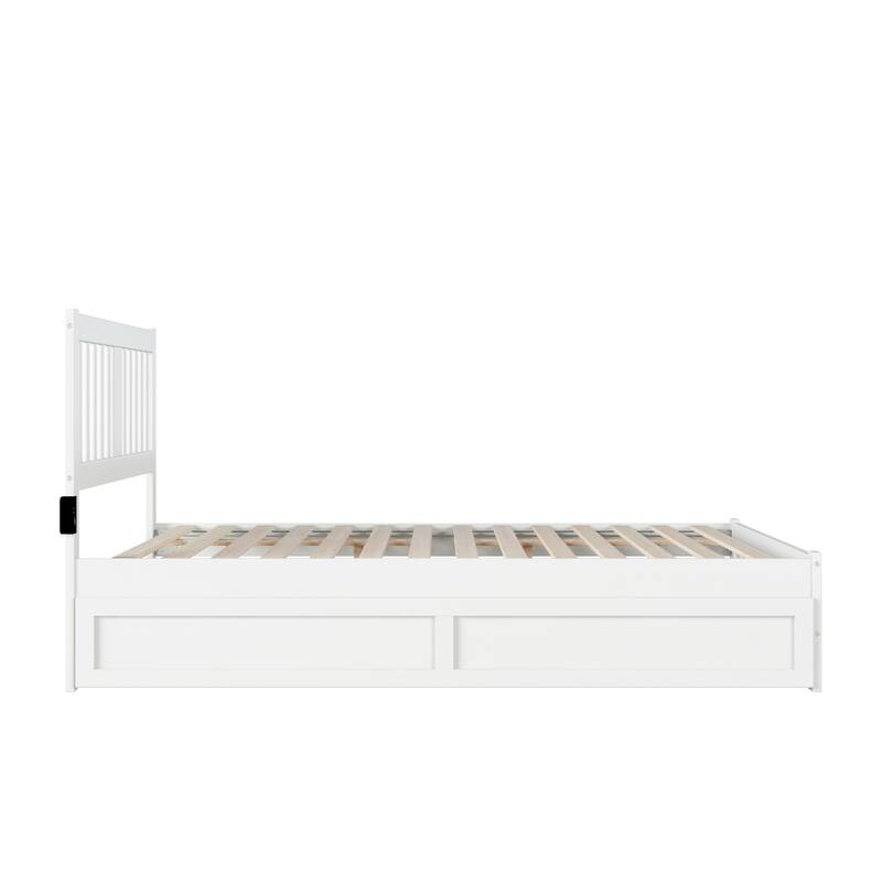 Twin Trundle Bed with Footboard - White Finish, Antique Style, Solid Wood Frame, Easy Assembly