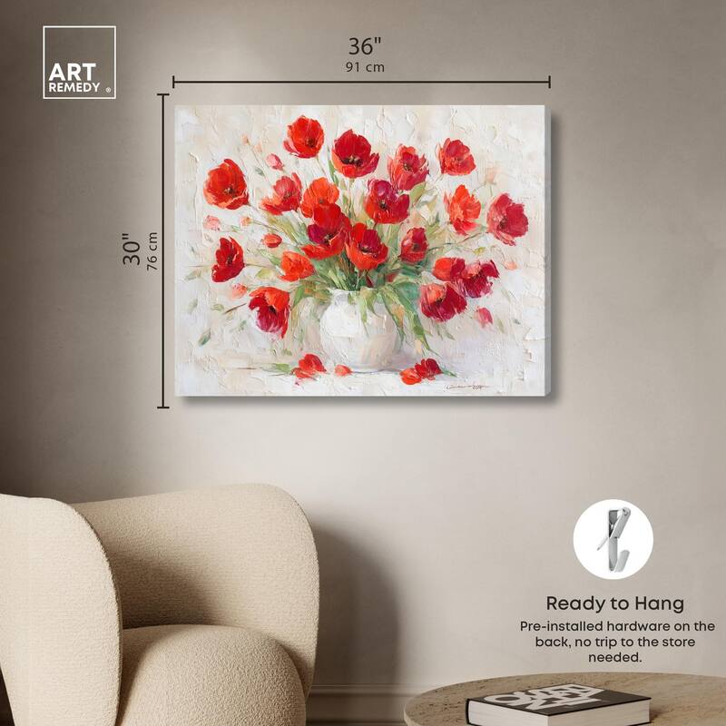 Red Blooms in a Vase Canvas by Art Remedy, Gallery Wrapped