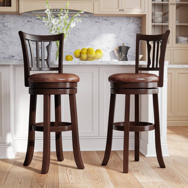 Gymax 30'' Bar Height Swivel Bar Stools Set of 4 w/Back & Faux Leather