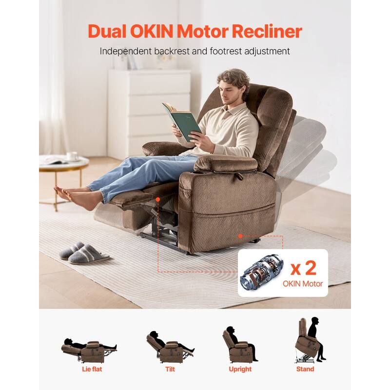 Flannelette Dual Motor Lift Chair, Massage, Heat & USB Ports