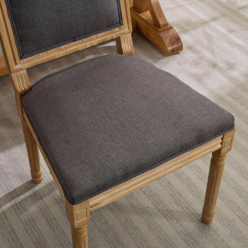 Set of 2 French Louis Dining Chairs with Square Backrest and Exquisitely Carved Solid Wood Frame