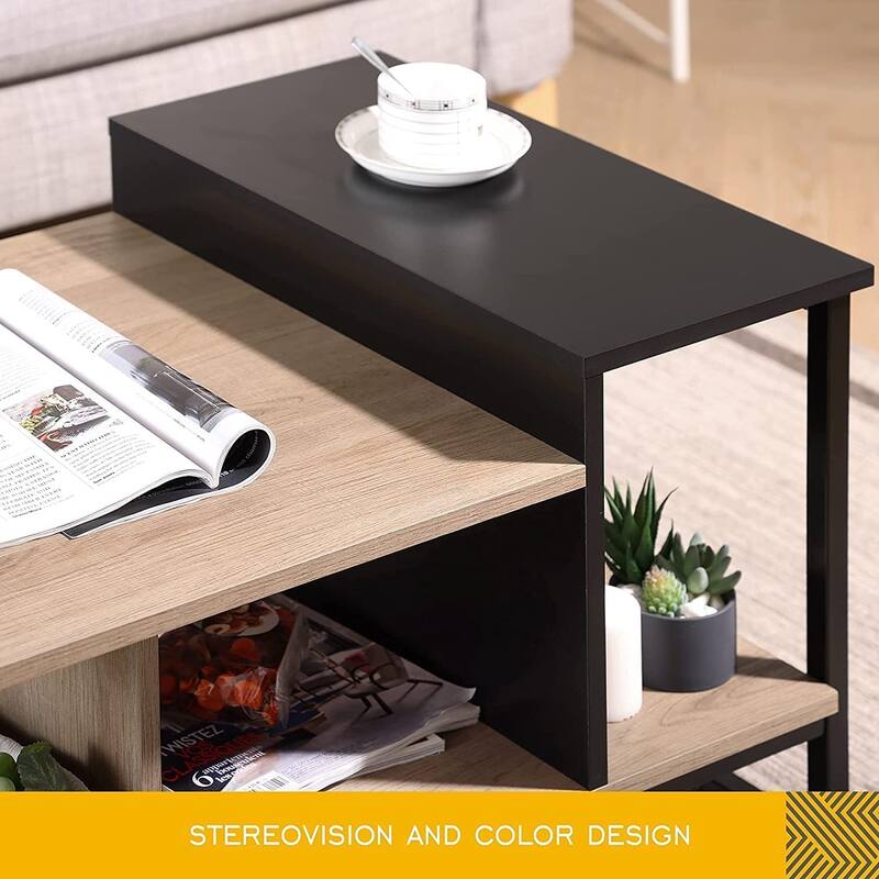 Farmhouse Glass Coffee Table with Storage, Metal Wood