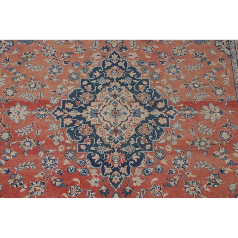 Distressed Kashan Persian Antique Area Rug Handmade Wool Carpet - 7'2"x 10'0"