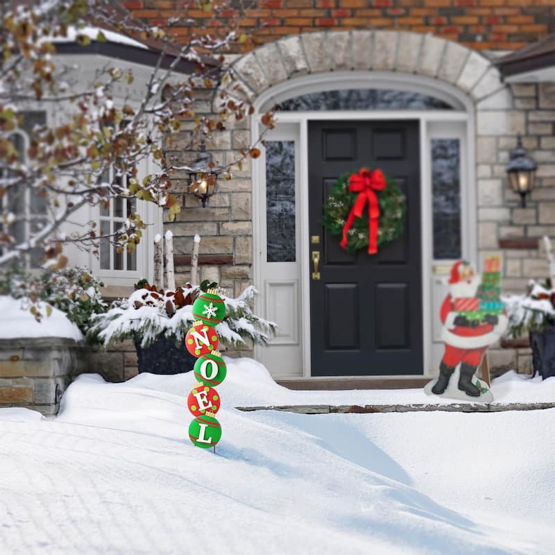 Glitzhome Christmas Metal JOY & NOEL Ornament Yard Stakes Hanging Decor - 42"H