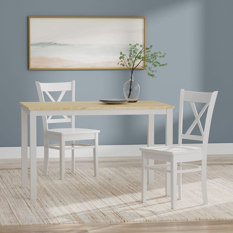 3-Piece Dining Set, 48" Rectangle Wood Table and Cross Back Chairs