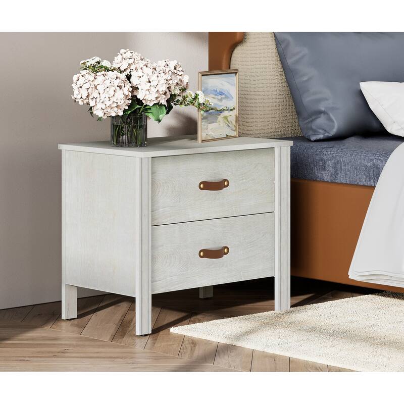 WAMPAT Set of 2 Wood Nightstand for Bedroom, Small Side Table with 2 Drawers，White