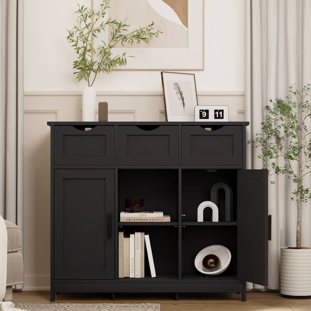 Wooden Floor Cabinet with Drawers and Shelves