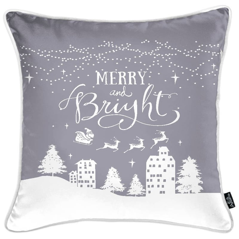 Set of Four Gray and White Christmas Snowflakes Throw Pillow