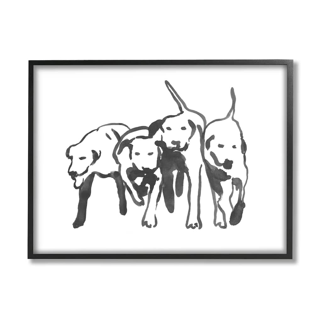 Stupell Row Of Pet Dogs Black White Watercolor Outline Framed Wall Art - Grey
