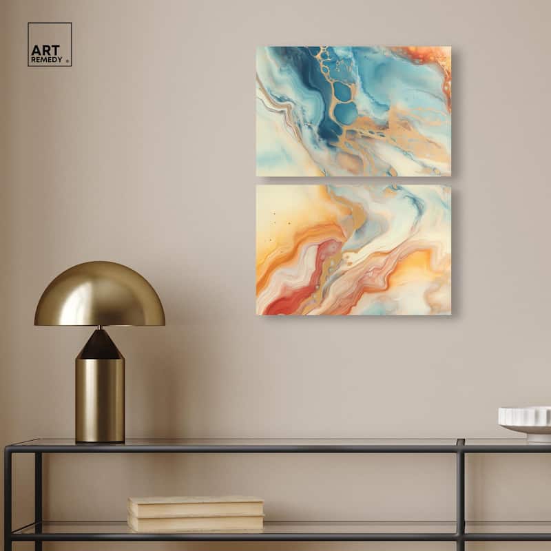 Marbled Sunrise I Canvas Set of 2 by Art Remedy, Gallery Wrapped