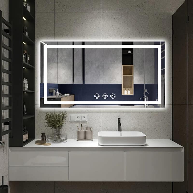LED Bathroom mirror with Light,Dimmable 3 Colors Temperature Anti-fog Wall Mounted LED Bathroom Mirror(Frontlit & Backlit)