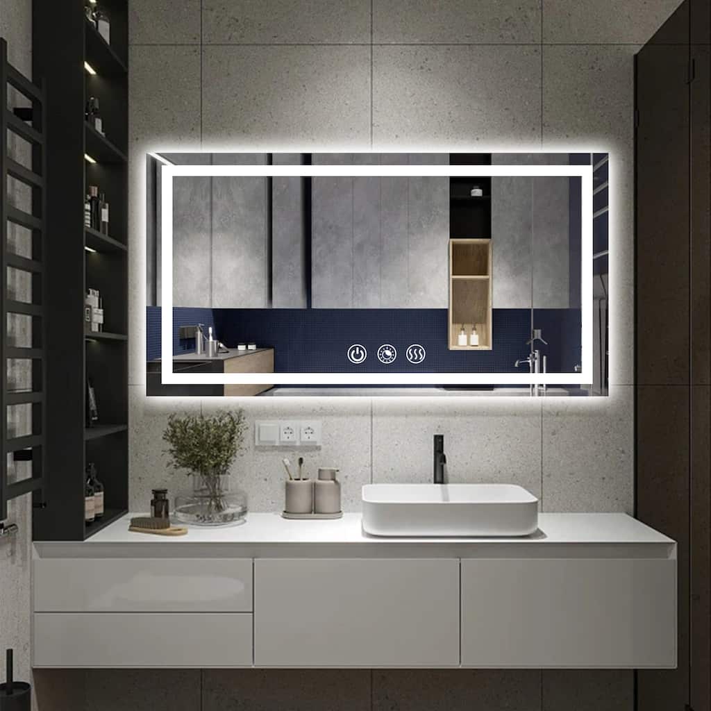 LED Bathroom mirror with Light,Dimmable 3 Colors Temperature Anti-fog Wall Mounted LED Bathroom Mirror(Frontlit & Backlit)