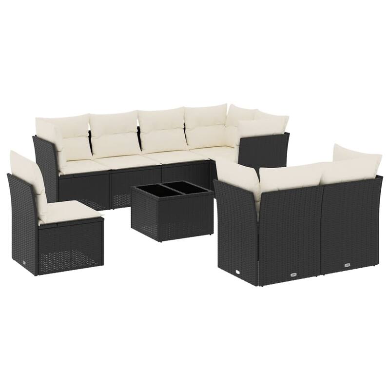 vidaXL Garden Sofa Set Black Rattan, Cream White Cushions - 21.7 x 21.7 x 14.6
