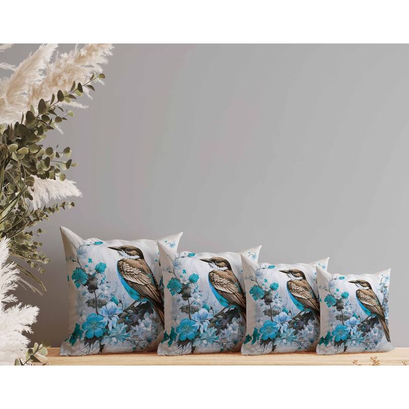 Feathered Floralscapes Faux Suede Reversible Throw Pillow Copper and Cyan
