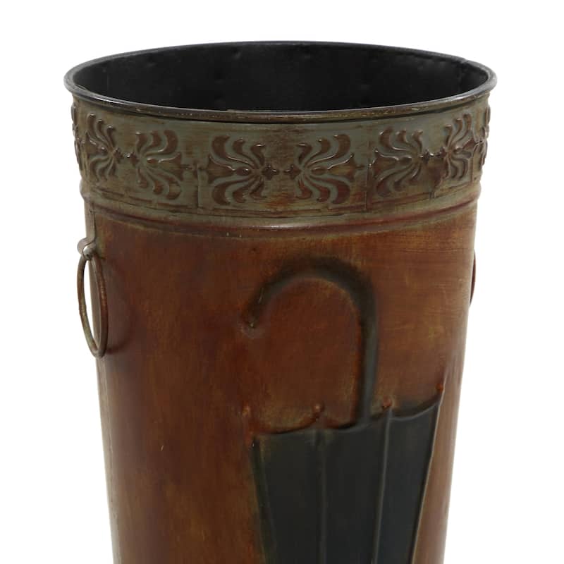 Metal Umbrella Stand with Umbrella Image and Handles - Set of 2 Brown or Black - Roche River Decor
