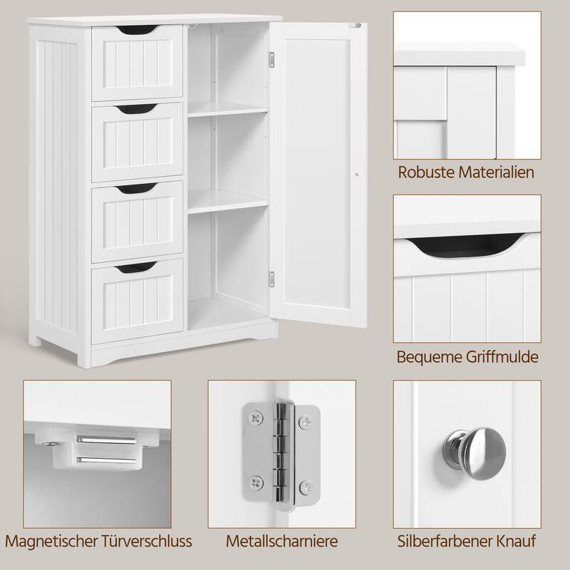 Yaheetech Large Bathroom Storage Cabinet Free-Standing Floor Cabinet with 4 Drawers and 1 Cupboard