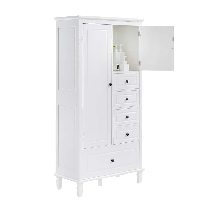 Tall and Wide Storage Cabinet with Doors, Four Drawers of Different Sizes, Adjustable Shelves