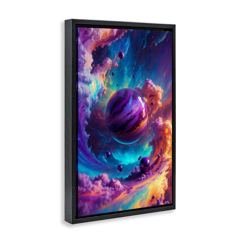 Stupell Surreal Planets with Chromatic Clouds Framed Floater Canvas Wall Art Design By Wumples
