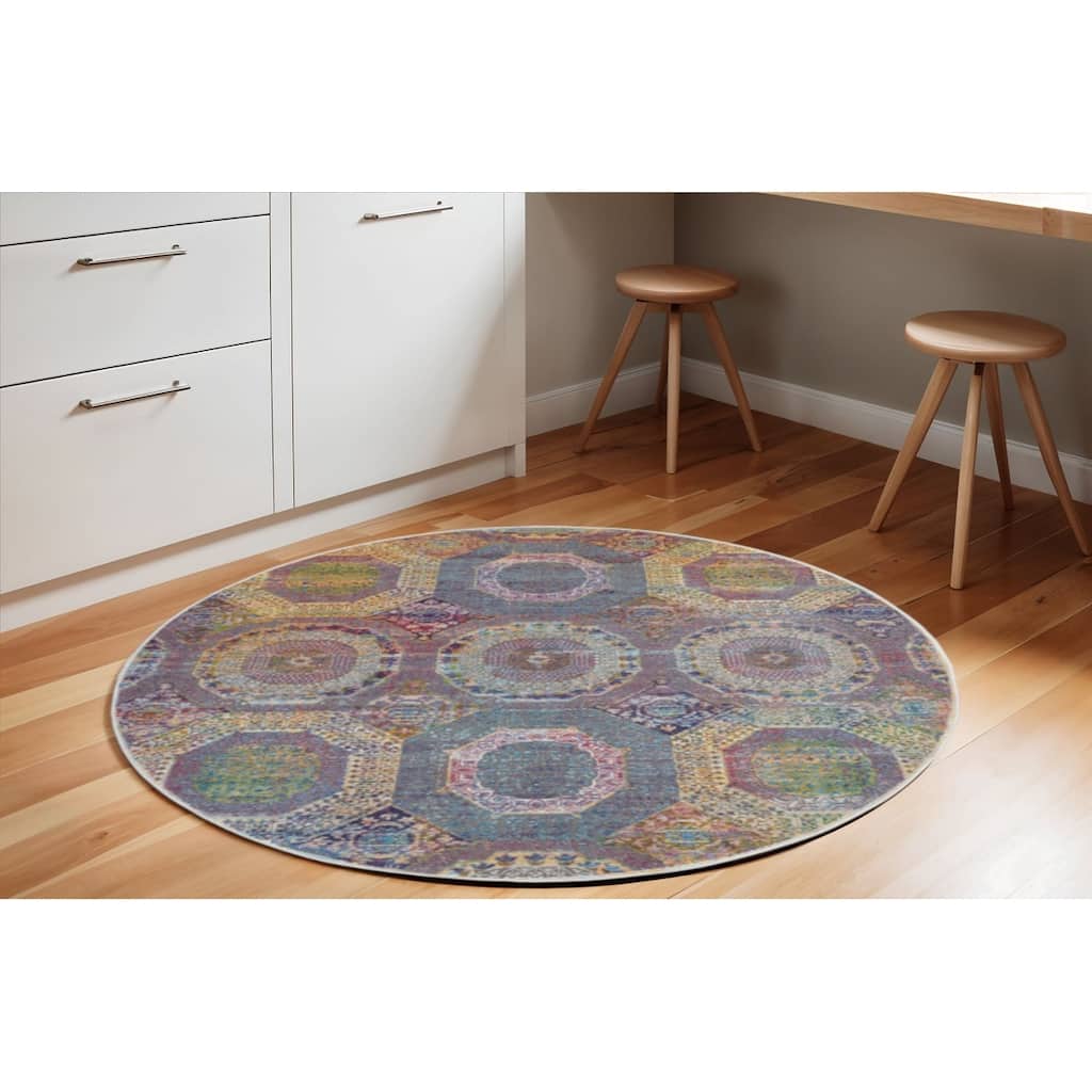 Hodis Power Loomed Distressed Geometric Modern Non Skid Area Rug By HomeRoots - 72' X '72' X '0.5