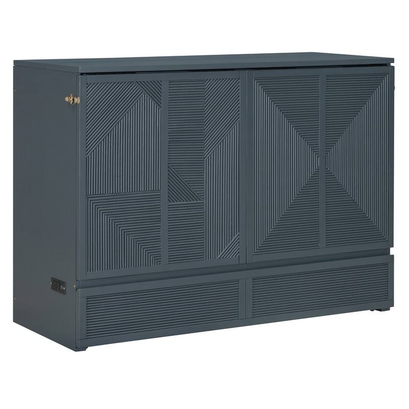 Full/Queen Size Murphy Bed Wall Bed with a Large Storage Drawer, Foldable Murphy Cabinet Bed with USB Ports and Outlets