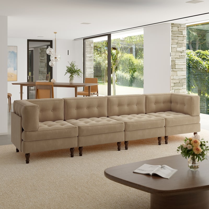 Oversized Modular Sectional Corduroy Fabric Tufted Sofa - Camel-4 peice - Symmetrical
